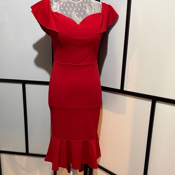 Baily Blue Dresses & Skirts - Elegant Red Midi Dress with Ruffle Hem